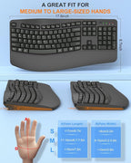 EDJO Ergonomic Wireless Keyboard for Large Hands, with Wrist Rest, Wave Keys, 2.4GHz Full Size Ergo Cordless USB Computer Keyboard, Comfortable Natural Typing, for Laptop, Mac, Windows (Gray)