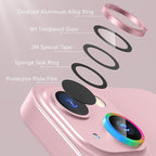 AGVEE 3+3 6 Pack for iPhone 15 6.1" / 15 Plus 6.7" Camera Lens Cover Protector, Metal Ring 9H Tempered HD Glass Camera Cover Protector Film, Pink
