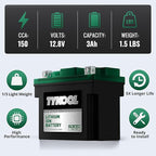 TYKOOL YTX5L-BS YTZ7S 2X Cranking Amps 150A, Lithium LiFePO4 Motorcycle Battery,12.8V 3Ah, Digital Readout, Fits for ATV,Honda Rukus Scooter,Moped