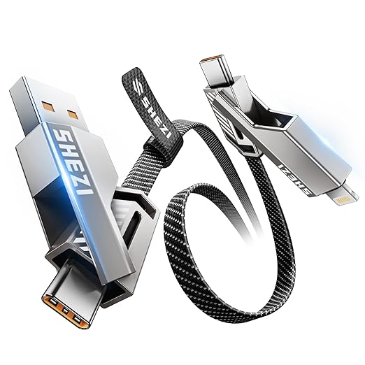 4-in-1 USB C Cable 60W 3FT Compatible with Lightning Cable [Fast Charging & Data Transfer] Flat Nylon Braided for iPhone iPad Charger Cord, Multi Charge Wire Combo with L/Type C/USB A Port