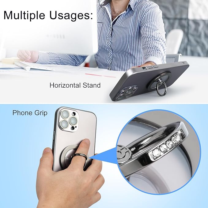 Magnetic Phone Grip for MagSafe, EI Sonador Magnet Phone Ring Holder, Removable, Compatible with iPhone 14 Plus 13 12 Pro Max Mini (Transparent Black Diamond)