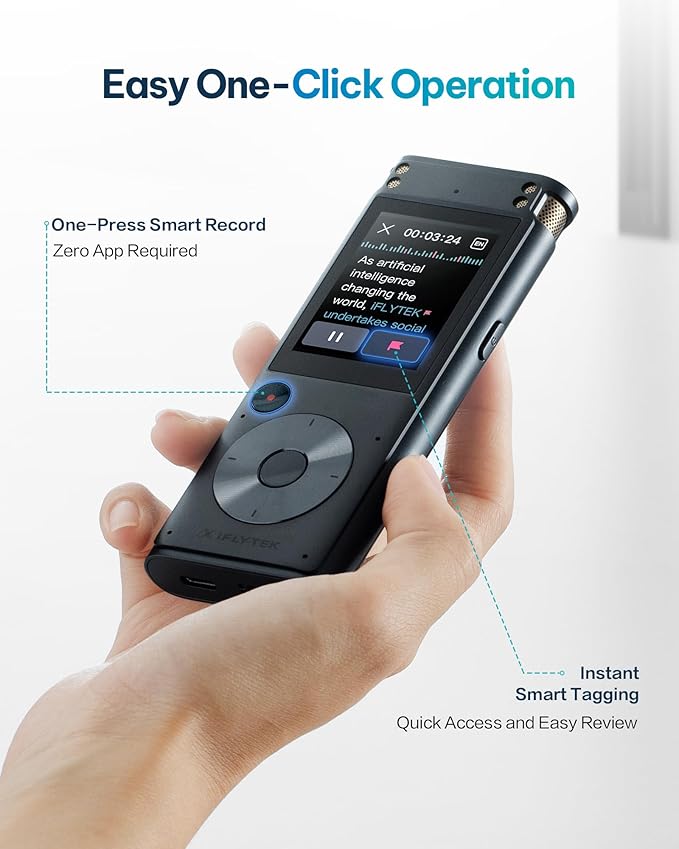 iFLYTEK AI Voice Recorder with Playback & Voice Activated Recording, 32GB Digital Audio Recorder Device for Lectures, Real-Time Transcription, Noise Reduction - Ideal Spy Hidden Recorder, 302Pro