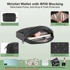Clip and Go Strap for Phone with Wallet Crossbody, Adjustable Phone Lanyard with Detachable RFID Wristlet Wallet, Universal Phone Strap with 360° Rotatable Phone Tabs for All Phones (Black)