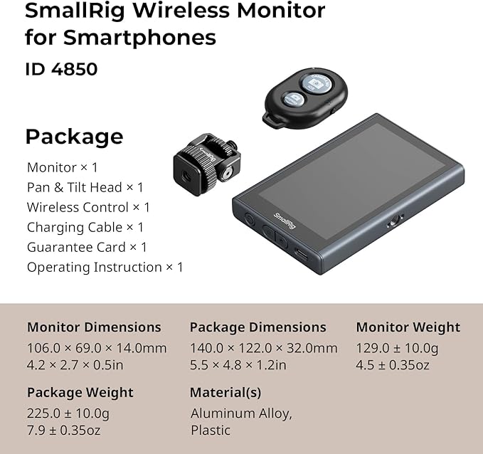 SmallRig Phone Monitor Screen with Wireless Control, 1080P Wireless Recording (Support 4K 30fps), Video Monitor with Cold Shoe Mount, Real-Time Screen Sharing, for iPhone for MagSafe - 4850