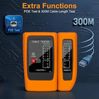 Network Cable Tester and Ethernet Tester with POE Detection, 300m Remote RJ45 Tester for Cat5/Cat6 Cable, Automatically Checks Continuity, Open, Short, Crossover (Battery Not Included)
