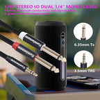 3.5mm to Dual 1/4 Adapter 1/8 to 6.35mm TS Mono Audio Cable Stereo Breakout Cord Y Splitter Compatible with iPhone, iPod, Computer Sound Card, Headphone, Speaker, Home Stereo System (6.6FT/Pack)