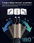 Retractable Car Phone Charger, 4 in 1 Fast Charge Car Phone Charger with 2 Retractable Cables(2.6ft) and 2 USB Ports, Compatible with iPhone15/14/15 Pro Max,Samsung (Gold)