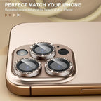 beuxece Compatible for iPhone 16 Pro/iPhone 16 Pro Max Camera Lens Protector, Bling Metal Tempered Glass Camera Screen Cover [Strong Adsorption][Case-Friendly]- Glitter Deep Titanium Desert