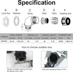 LeMotech M40 Cable Gland, 90 Degree Adjustable 26-33mm Cable Range Strain Relief, Cord Connectors Nylon Joints with Gaskets, 2 Pcs, Black