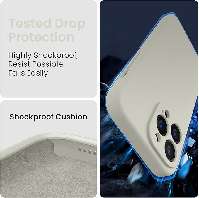 FireNova Designed for iPhone 13 Pro Max Case, Silicone [Camera Protection] Phone Case with [2 Screen Protectors], Soft Anti-Scratch Microfiber Lining Inside, 6.7 inch, Stone