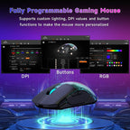 FFJ Master02 Wireless Gaming Mouse, 12000 DPI, Tri-Mode 2.4G/USB-C/Bluetooth 5.3 Gaming Mouse, Large RGB Backlit, 6 Programmable Buttons, 75Hr Battery Life for PC, Mac, Laptop, PS5, Xbox - Black