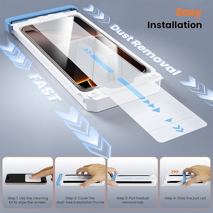 Screen Protector for iPhone 15 Pro Max Military Grade Tempered Glass Auto-Alignment OneTouch Kit Cell Phone Accessories Bubble Free Case Friendly Auto Dust-Removal Easy Install [1 Pack]