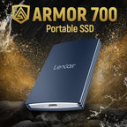 Lexar 2TB Armor 700 Portable SSD, Up to 2000MB/s, USB 3.2 Gen 2x2, Rugged, IP66 Water & Dust Resistance, Compatible w/iPhone 15/16, Cameras, Gaming, External SSD, Dark Blue (LAR700X002T-RNLNU)