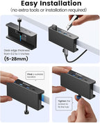ORICO USB Hub 3.0, Clamp USB Hub with Extra Power Supply Port, Aluminum 4-Port USB Adapter with 3 USB-A Data Ports, USB-C Port for Monitors, Desks (Black)