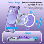 Magnetic Suction Cup Phone Mount for MagSafe Case, Silicone Hands-Free Grip Holder for iPhone and Android, Mirror Shower Phone Stand for Makeup FaceTime Gym Kitchen Bathroom, Bright Purple