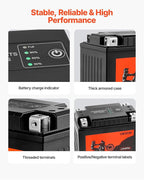 VEVOR Motorcycle Battery, 12 Volt 7Ah, LiFePO4 Lithium Pre-Charged Powersports Battery, Maintenance Free & High Performance, Compatible with ATV, Motorcycle, Jet Skis, Scooter, UTV, and More