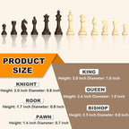 Premium Natural Walnut 13" x 13" Magnetic Wooden Chess Set with 1 Built-in Storage Drawers - 2 Bonus Extra Queens - 24 Checkers Pieces - Staunton Chess Pieces, Board Games Chess Sets