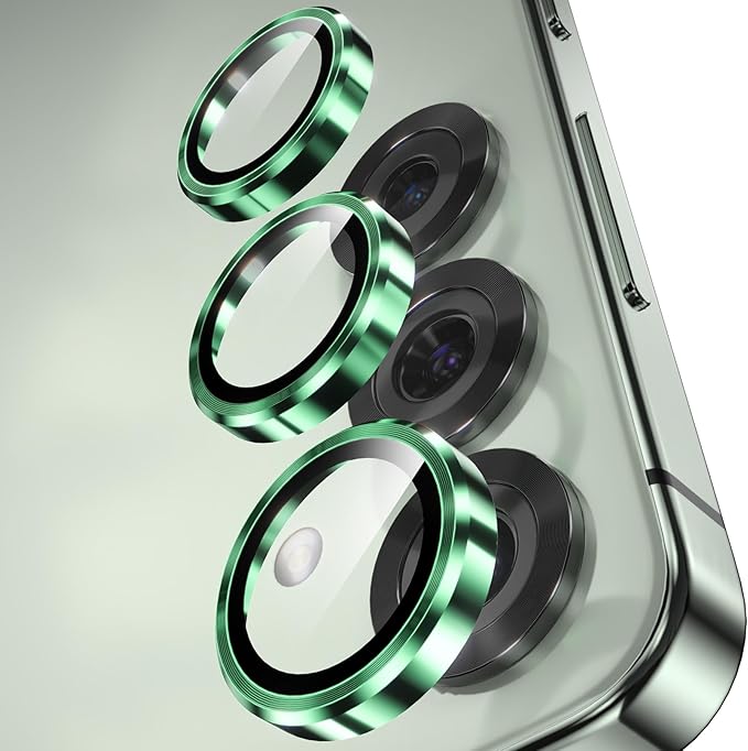 YWXTW Camera Lens Protector for Samsung Galaxy S25 Accessories [1:1 Fit & Ultra Clarity] 9H Tempered Glass Metal Individual Ring Camera Cover Screen Protector for S25, Case Friendly (Green)