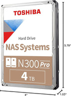 Toshiba N300 PRO 4TB Large-Sized Business NAS (up to 24 Bays) 3.5-Inch Internal Hard Drive - Up to 300 TB/Year Workload Rate CMR SATA 6 GB/s 7200 RPM 512 MB Cache - HDWG740XZSTD