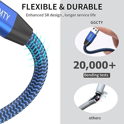 USB 3.0 Extension Cable 3ft(2 Package), Type A Male to Female Extension Cord Durable Braided Material High Data Transfer Compatible with USB Keyboard,Mouse,Flash Drive, Hard Drive,Printer