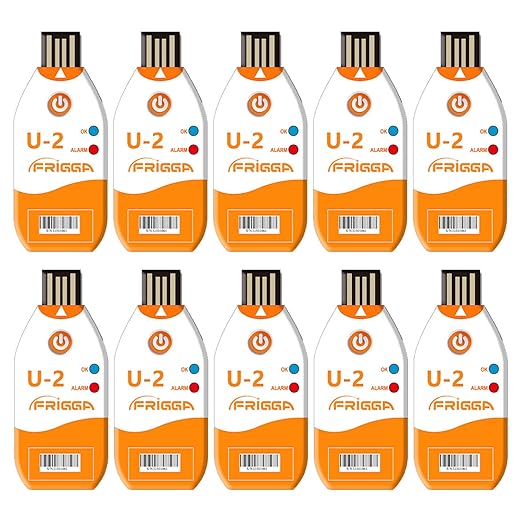 Frigga 10pcs USB Temperature Data Logger Single Use Temperature Recorder 100 Days High Accuracy Thermometer Monitor 14400 Points with PDF CSV Report,U2