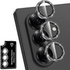for Samsung Galaxy Z Fold 7 Camera Lens Protector, Individual Metal Ring Tempered Glass Lens Cover, [Strong Adsorption] Scratch Resistant Ultra-Thin HD Clear Lens Cover, 1 Set-Black Sparkly