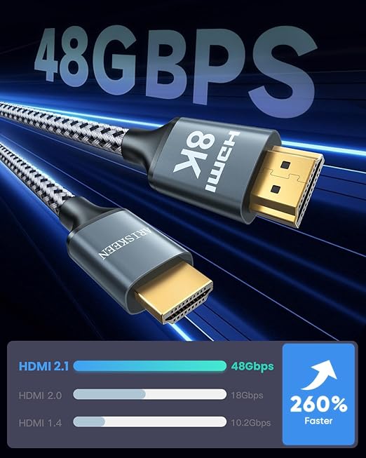 ARISKEEN 8K HDMI Cable 3FT 2-Pack, 48Gbps High Speed HDMI 2.1 Cable, 8K 60Hz, 4K 120Hz 144Hz Support for HDR 10, HDCP 2.2 2.3, eARC, DTS:X, Braided HDMI Cord Compatible with Laptop/HDTV - 3 Feet