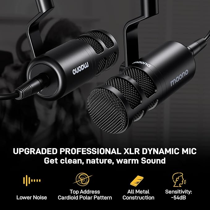 MAONO Podcast Equipment Bundle for 2: Audio Interface Mixer with 2 XLR Dynamic Mic and 2 Headphone Noise Reduction Podcast Streaming MaonoCaster E2 Gen2
