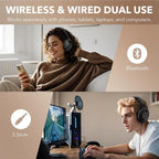 YMOO Bluetooth 5.3 Hybrid Active Noise Cancelling Headphones for Airplane Travel, Wired and Wireless ANC Headphones, 80H Playtime Over Ear Headphone, Low Latency Bluetooth Headset with Mic for Adults