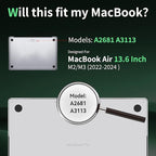 Privacy Screen for MacBook Air 13.6 Inch M2/M3/M4(2022-2025)--A3240/A3113/A2681, Anti Blue Light Glare Filter Removable Computer Protector, Bubble-Free Monitor Shield Black Laptop Film With Camera Cover