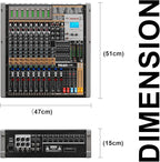 Professional Audio Mixer, 12 Channel Sound Board Mixing Console, Dual DSP Reverb Studio Mixer Board, Dual 7-Band EQ, 48V Phantom Power, 4 Group Stereo Output Input, PAD