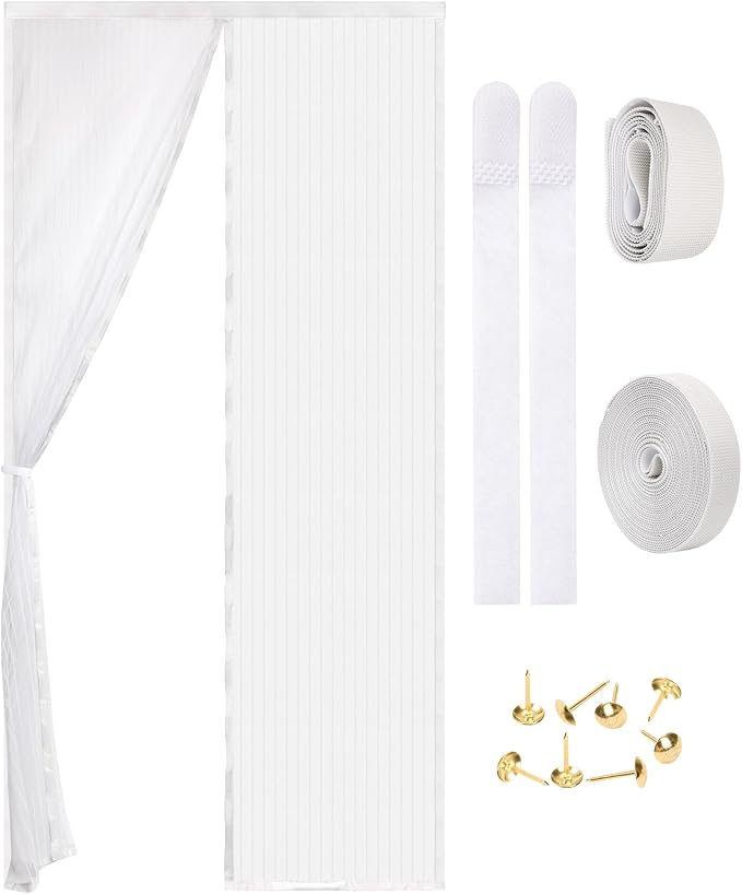 Magnetic Screen Door - Self Sealing, Heavy Duty, Hands Free Mesh Partition Keeps Bugs Out Let Breeze in- Pet and Kid Friendly - Keep Open Feature (White, Fit Door Size 34 x 80 Inch)