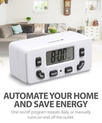Fosmon Digital Timer for Electrical Outlets, Indoor 24 Hour Light Timer Programmable, Mini Plug in Outlet for Lamps, Fans, Grow Lights, 2 On/Off Programs, 15A/1875W, ETL Listed
