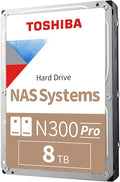 Toshiba N300 PRO 8TB Large-Sized Business NAS (up to 24 Bays) 3.5-Inch Internal Hard Drive - Up to 300 TB/Year Workload Rate CMR SATA 6 GB/s 7200 RPM 512 MB Cache - HDWG780XZSTB