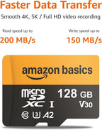 Amazon Basics 128GB microSDXC Card with Adapter, Read Speed Up to 200MB/s, 1-Pack