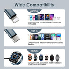 2Pack 4FT Upgraded 3 in 2 Multi Charging Cable for Apple Watch Charger Travel Essentials iWatch Charger Fast Charging Compatible with iWatch Ultra/SE/10/9/8/7/6/5/4/3/2/1,iPhone16/15/14/13/Galaxy S24