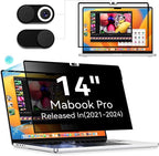 Privacy Screen Protector for MacBook Pro 14 Inch (2021-2024, M1, M2), Easy On/Off Removable Anti Spy Blue Light Glare Cover Shield, Laptop Privacy Filter for Mac Pro 14in (A2918/A2992/A2442/A2779)