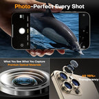 Camera Lens Protector for iPhone 16 Pro Max/16 Pro/15 Pro Max/15 Pro/14 Pro Max/14 Pro, Sapphire Glass Metal Individual Camera Cover Screen, Anti-drop, Case Friendly- Glitter Natural Titanium