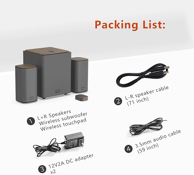 KEiiD 2.1 Bluetooth Computer Speakers with Wireless Subwoofer and Wireless Touchpad for Desktop Laptop Pc Stereo Gaming Speakers, 4 EQ Modes, Aesthetic Style with Great Sound Quality
