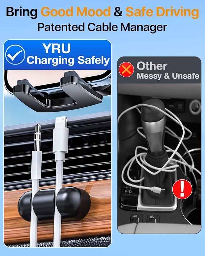 YRU Car Phone Holder [2025 Upgraded Metal Hook Clip], Phone Holders for Your Car [No Fear of Bumps] Air Vent Cellphone Mount Widely Compatible with iPhone16 15 14 13 12 Samsung Android, Grey