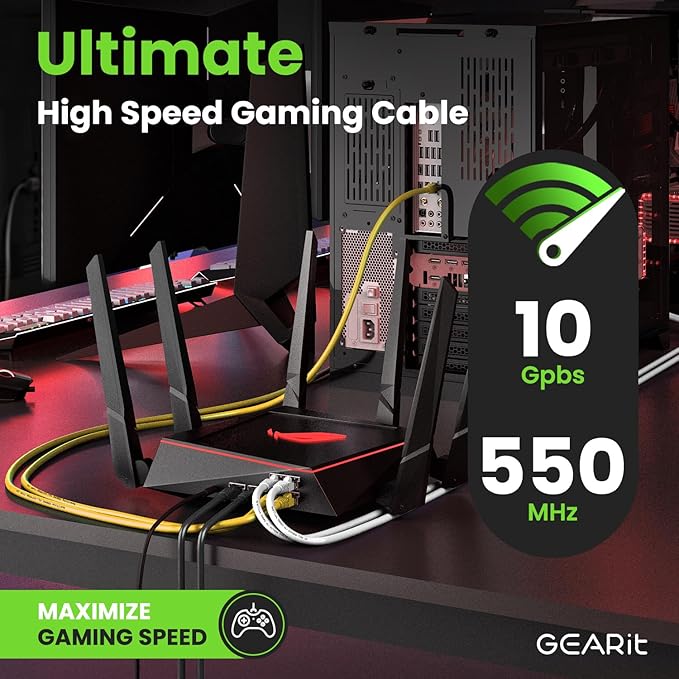 GEARit Cat 6 Ethernet Cable (1-Pack 1 Foot) Cat6 Network Patch, 10Gbps, RJ45, Snagless Cord, Gold-Plated Connectors, Internet for PC, TV, Tablet, Router, Printer, Servers, IT Data Center - Yellow