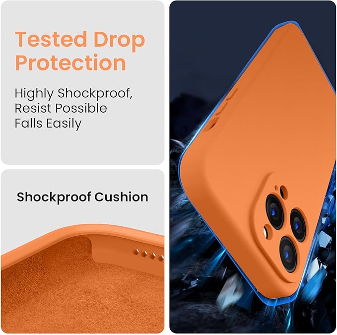 FireNova Designed for iPhone 13 Pro Max Case, Silicone [Camera Protection] Phone Case with [2 Screen Protectors], Soft Anti-Scratch Microfiber Lining Inside, 6.7 inch, Kumquat
