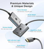 HDMI Switch 2 in 1 Out 4K@60Hz, WARRKY[with 3.3ft Fixed Braided HDMI Cable, Aluminum Case, 2K@144Hz, HDCP 2.2] Bidirectional 2x1 Switcher Splitter Compatible for PS5/4, Xbox, Roku, FireStick, Switch