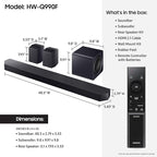 Samsung Q990F 11.1.4ch Q Series Subwoofer + Rear Speaker, Wireless Dolby Atmos, Q-Symphony, Game Mode Pro, Adaptive Sound (HW-Q990F, 2025)