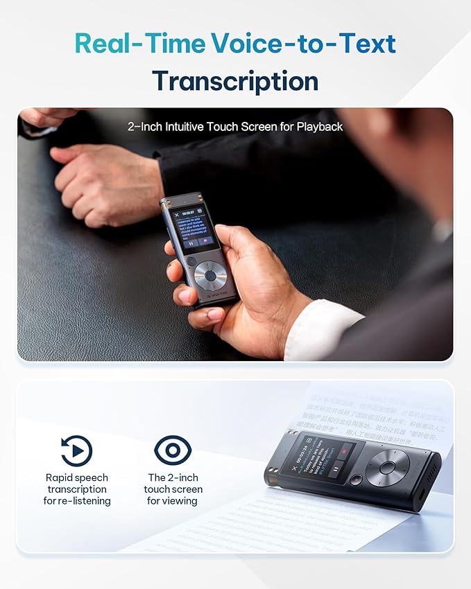 iFLYTEK AI Voice Recorder with Playback & Voice Activated Recording, 32GB Digital Audio Recorder Device for Lectures, Real-Time Transcription, Noise Reduction - Ideal Spy Hidden Recorder, 302Pro
