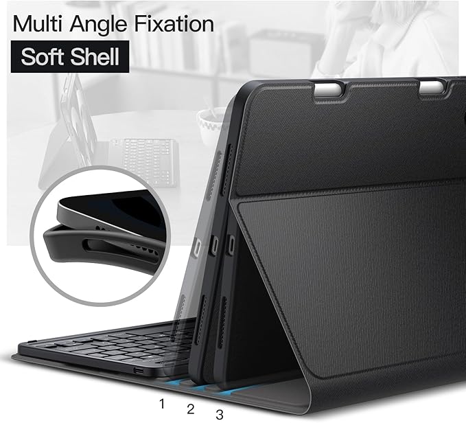 JETech Keyboard Case for iPad Air 11-Inch M3/M2 (2025/2024), iPad Air 5th/4th (10.9-Inch 2022/2020) with Pencil Holder, Magnetic Detachable Bluetooth Keyboard, TPU Back Stand Cover (Black)