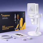 MAONO Wireless Microphone for PC,Gaming Streaming USB Mic with Software AI Voice Change,3-Level Noise Cancellation,Custom EQ,Gain Control for Computer Podcast Recording (DM40 AI Mic, DM40-White)