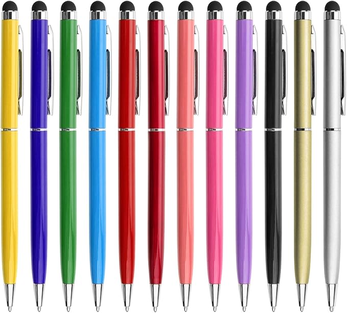 innhom 12 Pack Stylus Pens for Touch Screens Stylus Pen for ipad Compatible with iPad iPhone Tablets Samsung Kindle and Black Ink Ballpoint Pens-2 in 1 Stylists Pens
