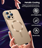 Magnetic for iPhone 16 Pro Case [Compatible with MagSafe][Built-in Camera Lens Protector] Slim Soft Silicone Bumper Shockproof Metallic Luster Phone Case (Gold)