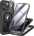 Miracase Magnetic for iPhone 12 Pro Max Case [Compatible with MagSafe] Full-Body Phone case with Built-in Glass Screen Protector& Camera Protector, Military Drop Proof 12 Pro Max Cover, Black